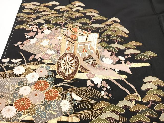 平和屋着物■豪華黒留袖 駒刺繍 御所車浜松文 金彩 正絹 逸品 CABG6464xe