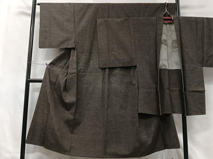 平和屋着物■男性 紬 アンサンブル 赤墨色 正絹 逸品 CABG6466xe