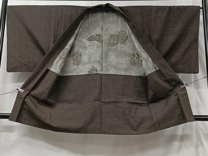 平和屋着物■男性 紬 アンサンブル 赤墨色 正絹 逸品 CABG6466xe
