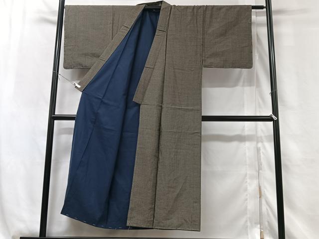 平和屋着物■男性　紬　アンサンブル　格子　正絹　逸品　未使用　CABG6467xe