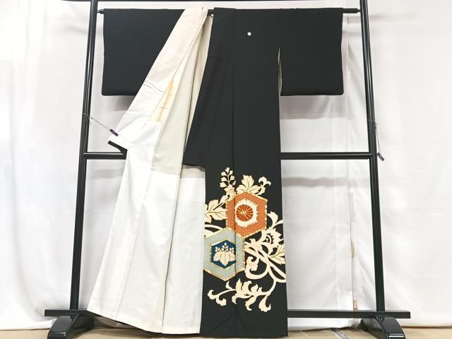 平和屋着物■豪華黒留袖 駒刺繍 更紗花文 正絹 逸品 CABG6468xe