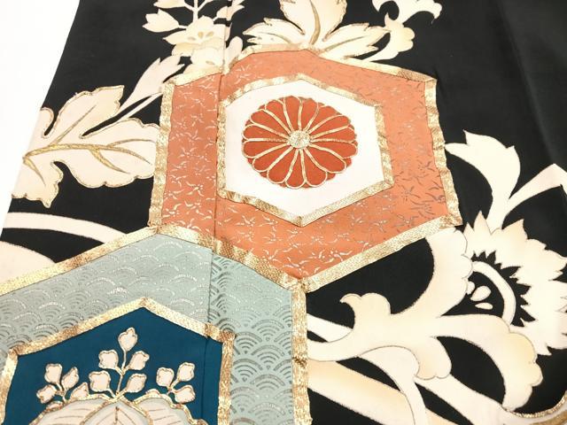 平和屋着物■豪華黒留袖 駒刺繍 更紗花文 正絹 逸品 CABG6468xe