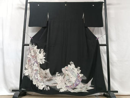 平和屋着物■豪華黒留袖 短冊花鳥文 暈し染め 銀彩 正絹 逸品 CABG6469xe