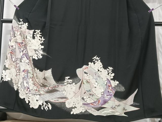 平和屋着物■豪華黒留袖 短冊花鳥文 暈し染め 銀彩 正絹 逸品 CABG6469xe