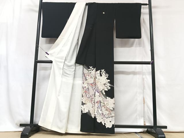 平和屋着物■豪華黒留袖 短冊花鳥文 暈し染め 銀彩 正絹 逸品 CABG6469xe