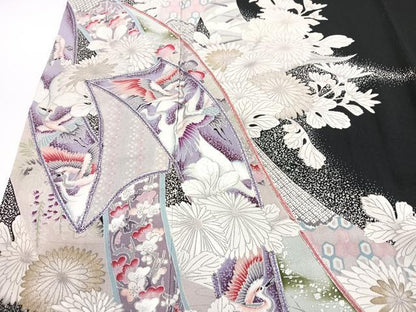 平和屋着物■豪華黒留袖 短冊花鳥文 暈し染め 銀彩 正絹 逸品 CABG6469xe