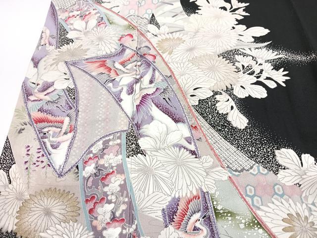 平和屋着物■豪華黒留袖 短冊花鳥文 暈し染め 銀彩 正絹 逸品 CABG6469xe
