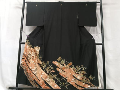 平和屋着物■豪華黒留袖 御所車鳳凰花文 金彩 正絹 逸品 CABG6470xe
