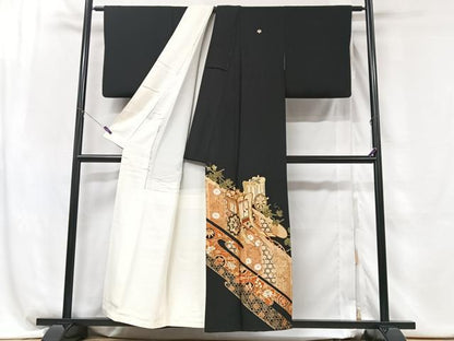 平和屋着物■豪華黒留袖 御所車鳳凰花文 金彩 正絹 逸品 CABG6470xe