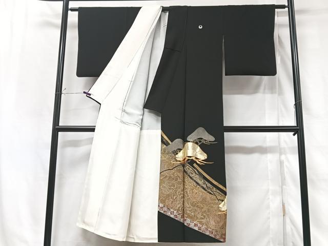 平和屋着物■豪華黒留袖 駒刺繍 更紗花鳥文 正絹 逸品 CABG6471xe