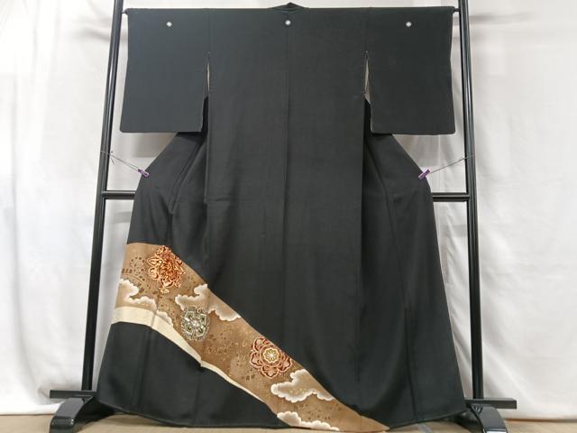 平和屋着物■豪華黒留袖 駒刺繍 正倉院花文 金彩 正絹 逸品 CABG6472xe