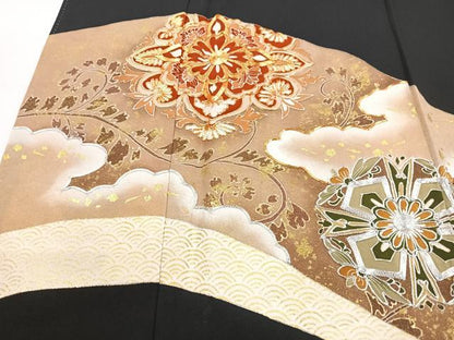 平和屋着物■豪華黒留袖 駒刺繍 正倉院花文 金彩 正絹 逸品 CABG6472xe