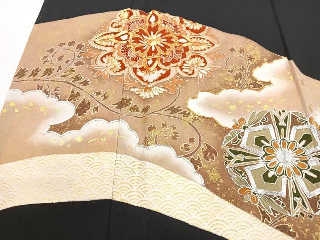 平和屋着物■豪華黒留袖 駒刺繍 正倉院花文 金彩 正絹 逸品 CABG6472xe