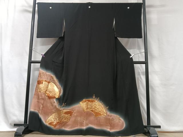平和屋着物■豪華黒留袖 地紙花文 暈し染め 金彩 正絹 逸品 CABG6473xe