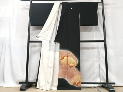 平和屋着物■豪華黒留袖 地紙花文 暈し染め 金彩 正絹 逸品 CABG6473xe