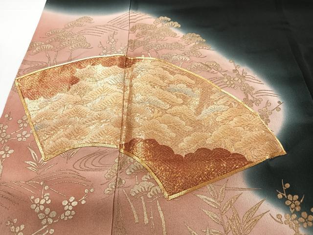 平和屋着物■豪華黒留袖 地紙花文 暈し染め 金彩 正絹 逸品 CABG6473xe
