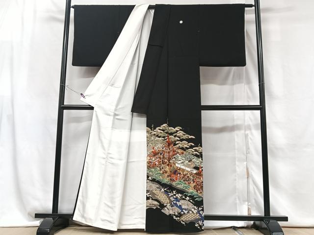 平和屋着物■豪華黒留袖 駒刺繍 人物風景文 金彩 正絹 逸品 CABG6475xe
