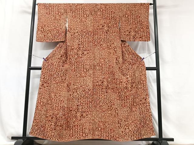 平和屋着物■上質な小紋 幾何学文様 鬼しぼ縮緬 正絹 逸品 CABG6476xe