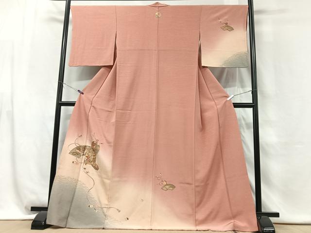 平和屋着物■訪問着 刺繍 地紙貝桶花鳥文 暈し染め 正絹 逸品 CABG6484xe