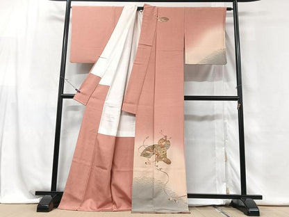 平和屋着物■訪問着 刺繍 地紙貝桶花鳥文 暈し染め 正絹 逸品 CABG6484xe