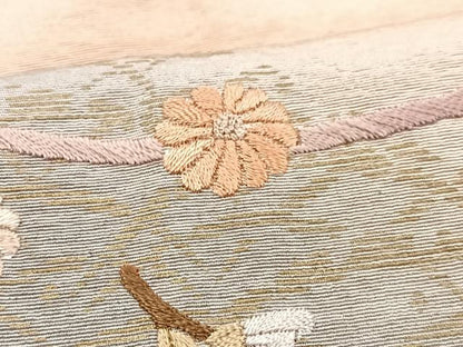 平和屋着物■訪問着 刺繍 地紙貝桶花鳥文 暈し染め 正絹 逸品 CABG6484xe