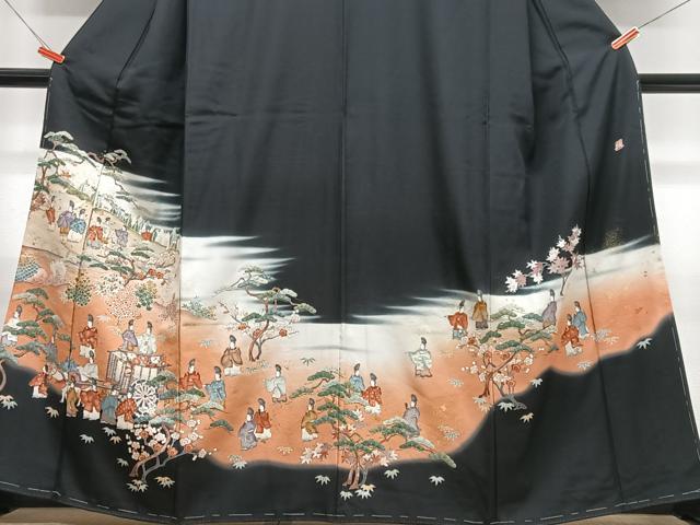 平和屋着物■豪華黒留袖　作家物　人物風景文　暈し染め　金彩　正絹　逸品　未使用　CABG6502xe