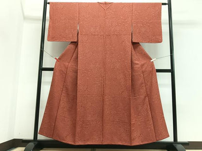 平和屋着物■上質な小紋　型染め　葉尽くし　鬼しぼ縮緬　正絹　逸品　CABG6528xe