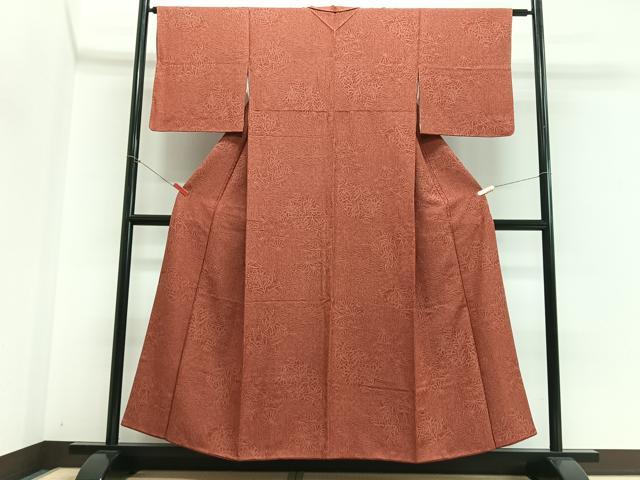 平和屋着物■上質な小紋　型染め　葉尽くし　鬼しぼ縮緬　正絹　逸品　CABG6528xe