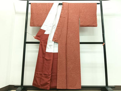 平和屋着物■上質な小紋　型染め　葉尽くし　鬼しぼ縮緬　正絹　逸品　CABG6528xe