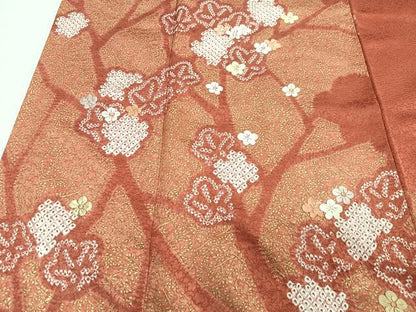 平和屋着物■訪問着　刺繍　絞り　枝梅文　金彩　正絹　逸品　CABG6531xe