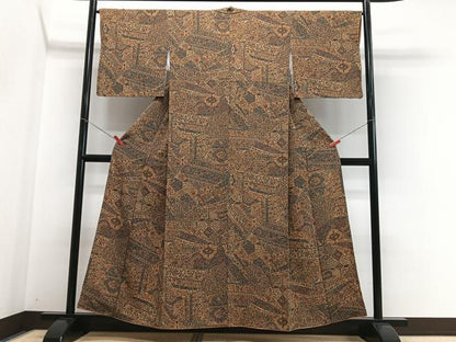 平和屋着物■上質な小紋　切嵌花文　鬼しぼ縮緬　正絹　逸品　CABG6534xe