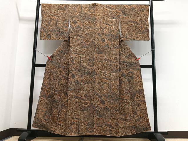 平和屋着物■上質な小紋　切嵌花文　鬼しぼ縮緬　正絹　逸品　CABG6534xe