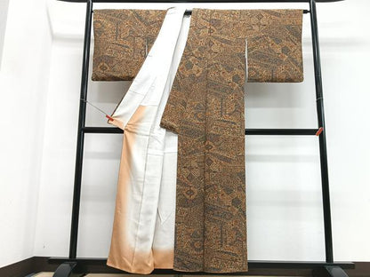 平和屋着物■上質な小紋　切嵌花文　鬼しぼ縮緬　正絹　逸品　CABG6534xe