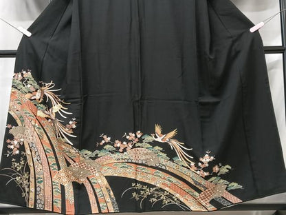 平和屋着物■豪華黒留袖　鳳凰短冊花文　金彩　正絹　逸品　CABG6539xe