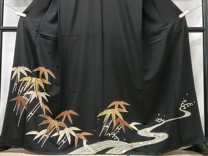 平和屋着物■豪華黒留袖　駒刺繍　笹竹文　金彩　正絹　逸品　CABG6540xe