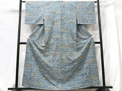 平和屋着物■上質な紬　型染め　草花文　正絹　逸品　CABG6544xe