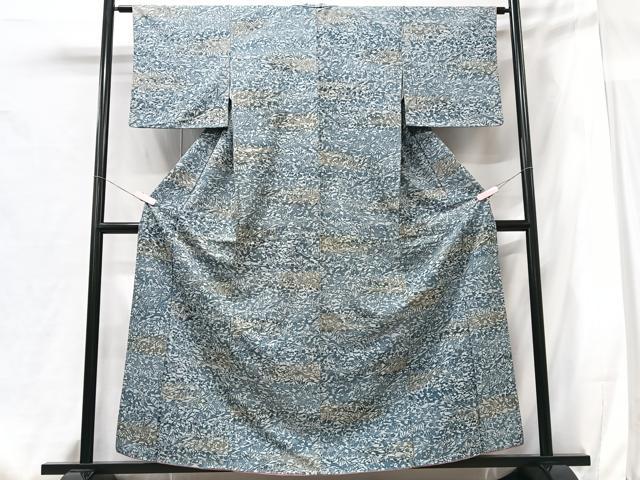 平和屋着物■上質な紬　型染め　草花文　正絹　逸品　CABG6544xe