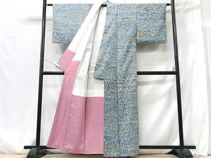 平和屋着物■上質な紬　型染め　草花文　正絹　逸品　CABG6544xe