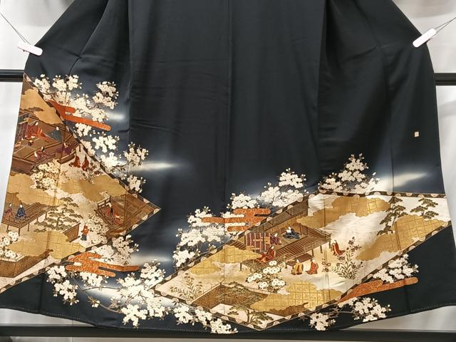 平和屋着物■豪華黒留袖　作家物　人物風景文　暈し染め　金彩　正絹　逸品　CABG6549xe