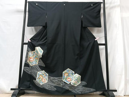 平和屋着物■豪華黒留袖　花鳥文　金彩　正絹　逸品　CABG6550xe