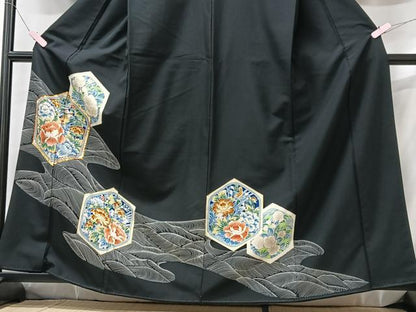 平和屋着物■豪華黒留袖　花鳥文　金彩　正絹　逸品　CABG6550xe