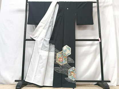 平和屋着物■豪華黒留袖　花鳥文　金彩　正絹　逸品　CABG6550xe