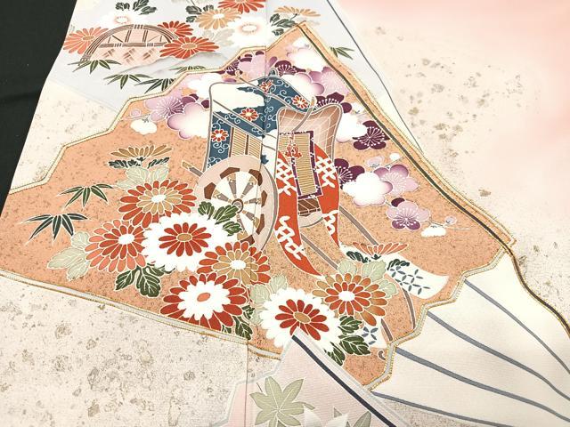 平和屋着物■豪華色留袖　駒刺繍　扇面御所車花文　暈し染め　金彩　正絹　逸品　CABG6551xe