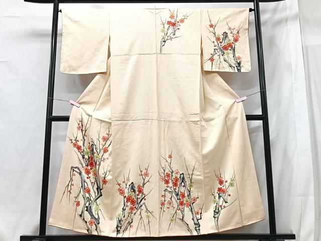 平和屋着物■訪問着　手描き　枝梅文　正絹　逸品　CABG6565xe