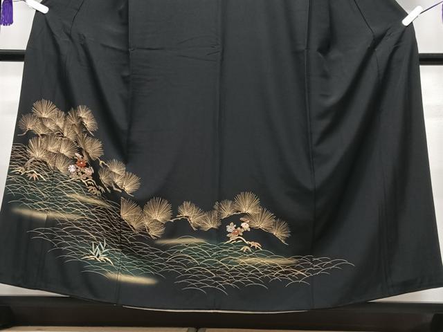 平和屋着物■豪華黒留袖　芝草松文　暈し染め　金彩　正絹　逸品　CABG6576xe
