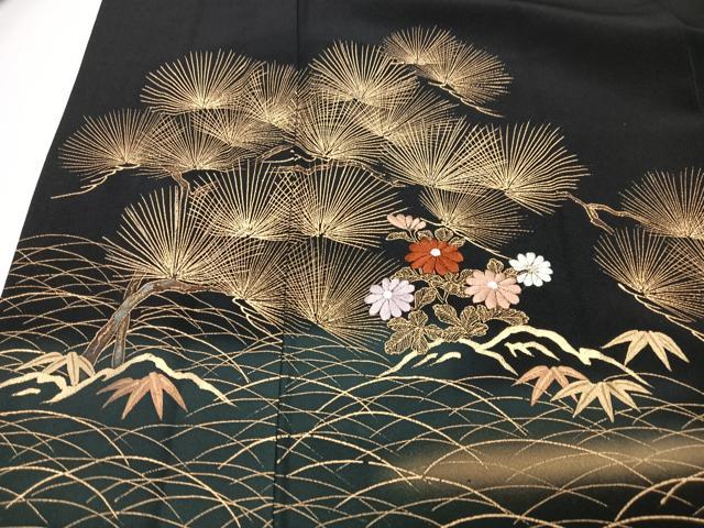 平和屋着物■豪華黒留袖　芝草松文　暈し染め　金彩　正絹　逸品　CABG6576xe