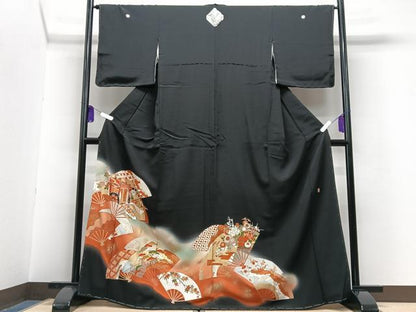 平和屋着物■豪華黒留袖　作家物　扇面御所車花文　暈し染め　金彩　正絹　逸品　CABG6578xe