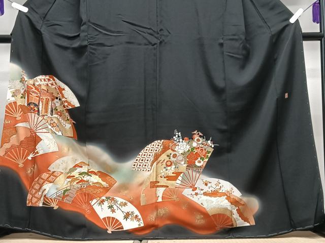 平和屋着物■豪華黒留袖　作家物　扇面御所車花文　暈し染め　金彩　正絹　逸品　CABG6578xe