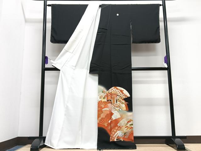 平和屋着物■豪華黒留袖　作家物　扇面御所車花文　暈し染め　金彩　正絹　逸品　CABG6578xe