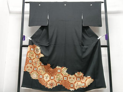 平和屋着物■豪華黒留袖　駒刺繍　花鳥文　正絹　逸品　CABG6579xe